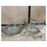 2- glass pie baking pans and 1 mixing bowl