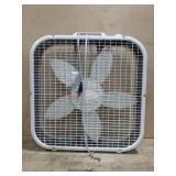 White and grey box fan