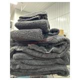 3 Black bath towels, 2 hand towels and 4 wash