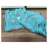 Two-Piece Teal Pajama Set with Leopard Print