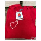 Red Sweater With Pearl Heart Embellishments