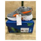 Reebok Gray and Orange Youth Sneakers, Size 2