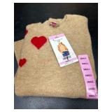 Tan Sweater With Red Heart Pattern, Small