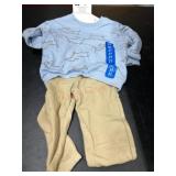 Toddler Outfit with Blue Top and Tan Bottoms