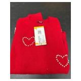 Red Sweater With Pearl Heart Accents