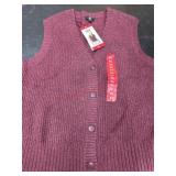 Sleeveless Maroon Button Cardigan, XL
