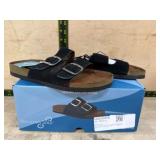 Double Buckle Leather Sandal, Size 9