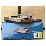 Taupe Double Buckle Leather Sandals, Size 8