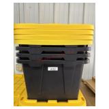 4 black and yellow totes with 4 lids