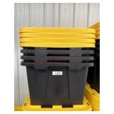 4 black and yellow totes with 4 lids some