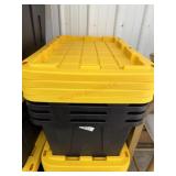 4 black and yellow totes with 4 lids