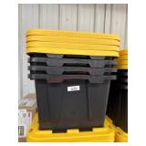 4 black and yellow totes with 4 lids some