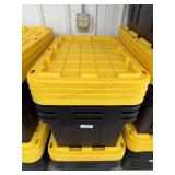 4 black and yellow totes with 4 lids