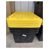 4 black and yellow totes with 4 lids