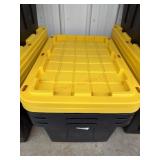 4 black and yellow totes with 2 lids