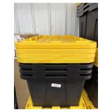 4 black and yellow totes with 4 lids