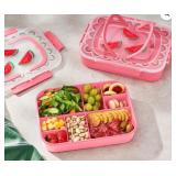 Two-Pack Pink Compartment Snack Boxes with Waterme