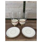 Flat with 3 etched glasses and 2 Lenox cups and