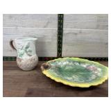 Pottery leaf plate and pottery juice pitcher