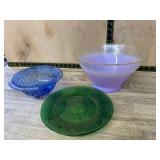 Frosted lavender bowl ,  green plate and blue