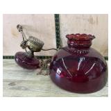 Hanging ruby red hurricane light fixture- has chip
