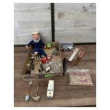 Flat with flatware, glass jelly spoons, fans, old