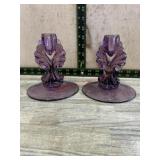 2- Purple glass leaf like design candle sticks
