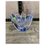 Clear and blue art glass dish