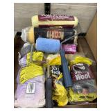 Flat of paint, rollers and painting supplies