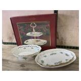 Lenox Holiday pattern Tiered server and 3 s
