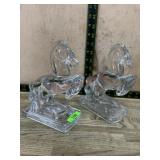 Clear glass horse bookends