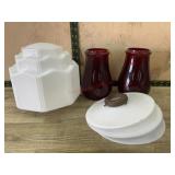 Flat with 2 red lamp globes and white light shade