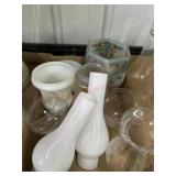 Flat of 7 various light shades and 3 chimney