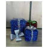 Set of blue tinsel decoration Christmas packages