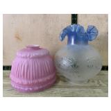 Pink hurricane lamp shade and blue and clear