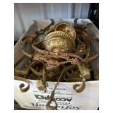 Box lot of brass hanging lamp parts