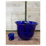 Cobalt blue glass punch bowl with glass ladle