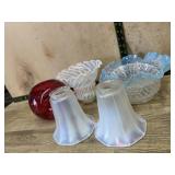 Flat of 6 various art glass lamp shades White,
