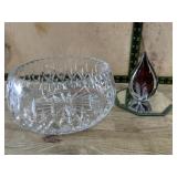 Crystal bowl, teardrop glass w/ mirrored plate