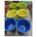 6 Fiesta coffee mugs blue , yellow and green