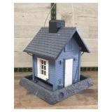 Blue hanging bird feeder