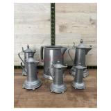 Flat 5 Pewter steins and pewter pitcher