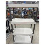 White/grey plastic shelving unit, 56x16x31