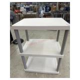 White and gray three tier shelf. 26 x 19 x 36