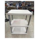 White and gray three tier shelf. 26 x 19 x 36