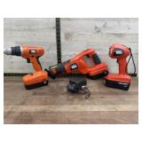 Black & Decker 18 V drill, saws, all flashlight