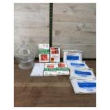 Lions Head glass covered dish, ship labels and