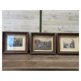 3- Wood 12x13 frames with old prints