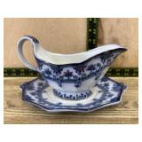 Flow blue gravy boat