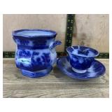3- Piece Davenport flow blue jar, cup and saucer